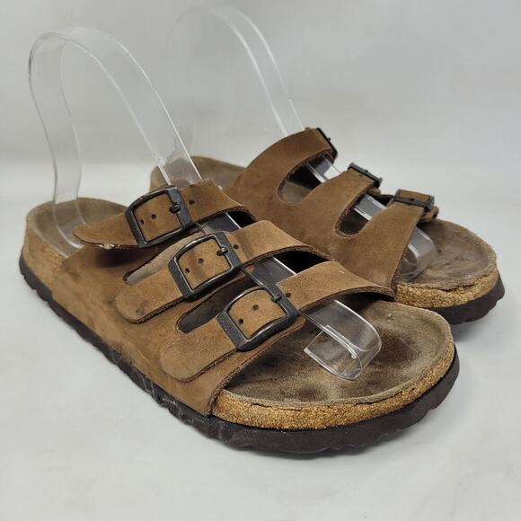 Birkenstock Betula Sandals Womens EU7 US6.5 Brown Nubuck Triple Straps Buckles - Picture 1 of 14